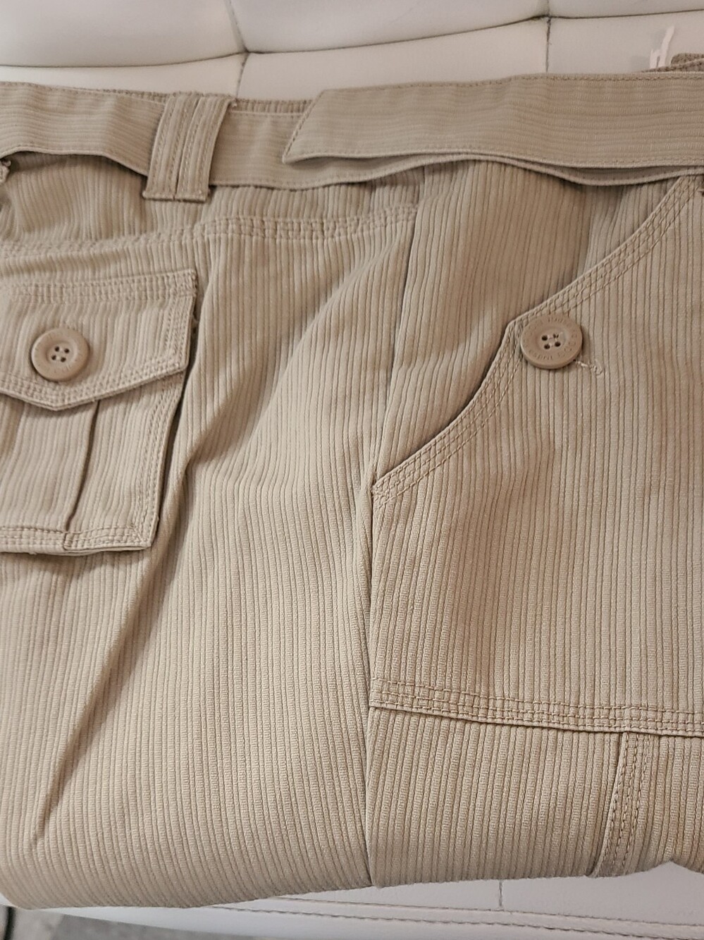 ESPRIT Beige Ribbed Button Pocket Cropped Flared Pants